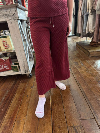 Ee:some Maroon Textured Straight Leg Pants