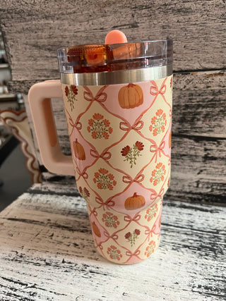 The Darling Effect 20oz Lifestyle Flip Straw Tumbler Patchwork Pumpkin