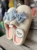 The Darling Effect Betty Bow Light Blue Fuzzy Slippers