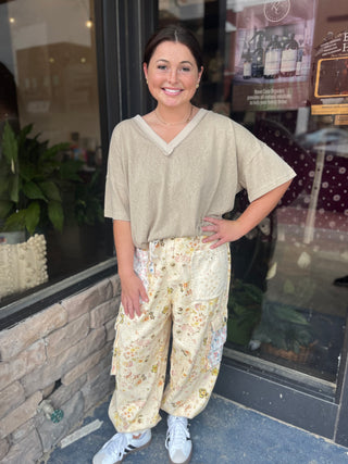 POL Clothing Natural Patchwork Petal Joggers - Regular Sizes