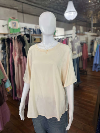 Easel Ecru Short Sleeve Mineral Washed Top - Regular Sizes