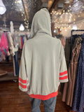 Easel Sage 3/4 Sleeve Star Patch Mineral Washed Hoodie Pullover - Regular Sizes