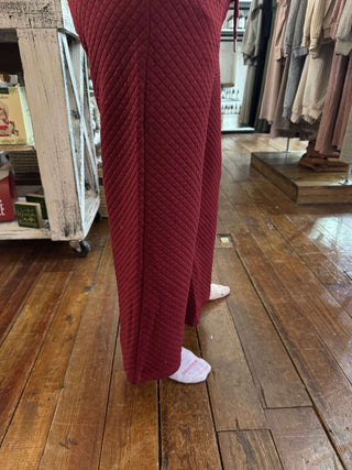 Ee:some Maroon Textured Straight Leg Pants