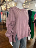 Easel Violet Long Sleeve Lace Mix Mineral Washed Top - Regular Sizes