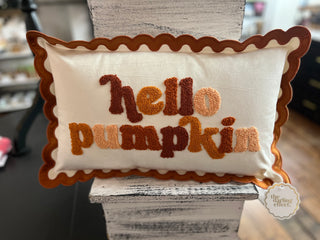 The Darling Effect Scalloped Rectangle Throw Pillow- Hello Pumpkin