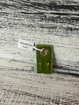 Splendid Iris Gold Small Cross Earrings