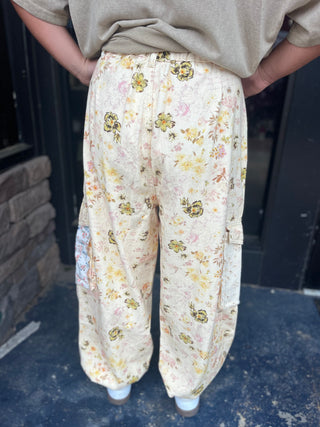 POL Clothing Natural Patchwork Petal Joggers - Regular Sizes