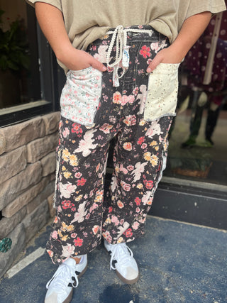 POL Clothing Black Patchwork Petal Joggers - Regular Sizes