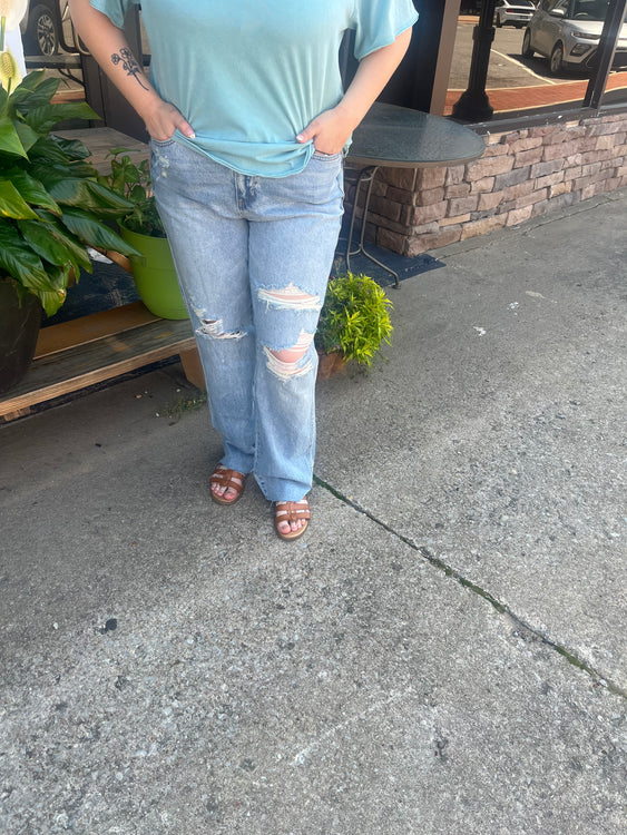 Judy Blue HW Rigid Magic 90's Destroy Straight Leg Jeans - Plus Sizes