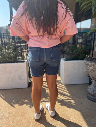 Judy Blue HW Bermudas with Back Flap Pockets - Plus Sizes