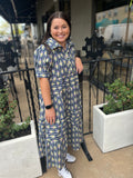 Umgee Navy Mix Basket Flower Print Tiered Midi Dress - Regular Sizes