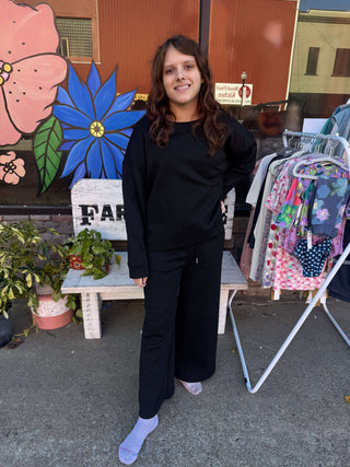 Ee:some Black Textured Drawstring Straight Leg Pants