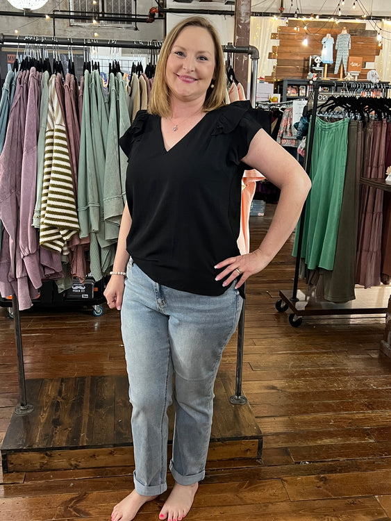 Judy Blue V-Front Cool Denim Cuff Boyfriend - Plus Sizes