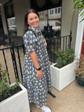Umgee Navy Mix Basket Flower Print Tiered Midi Dress - Regular Sizes