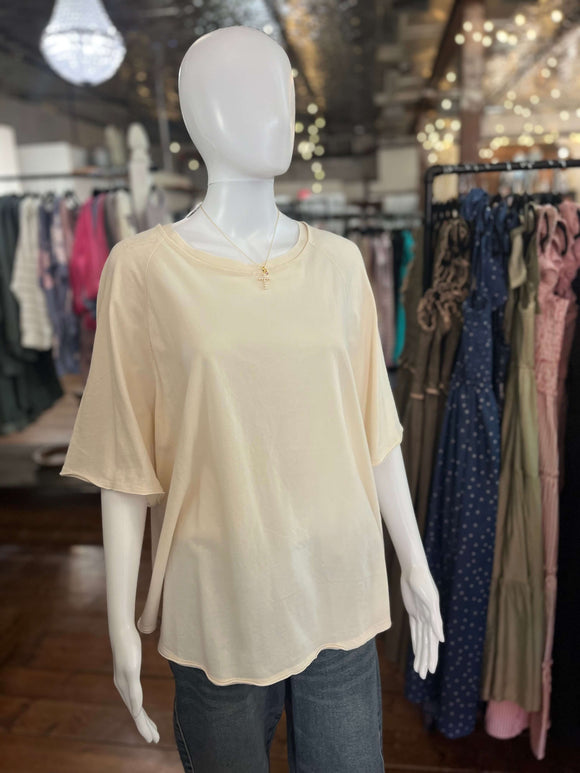 Easel Ecru Short Sleeve Mineral Washed Top - Regular Sizes