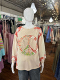 Easel Red Stone 3/4 Sleeve Peace Patch Top - Regular Sizes