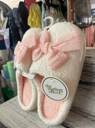The Darling Effect Betty Bow Blush Fuzzy Slippers