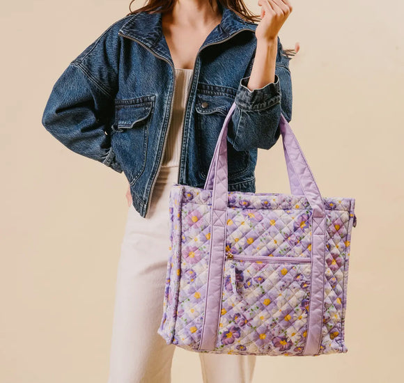 The Darling Effect The Everyday Quilted Tote Bag Bouquet Beauty Purple