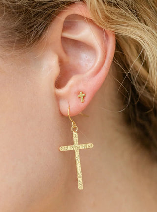Splendid Iris Gold Small Cross Earrings