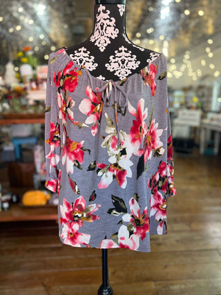 Sew In Love Grey & Burgundy Floral Blouse