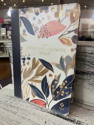 Christian Art Gifts NLT The Spiritual Growth Bible Faux Leather Navy with Leaves