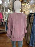 Easel Violet Long Sleeve Lace Mix Mineral Washed Top - Regular Sizes