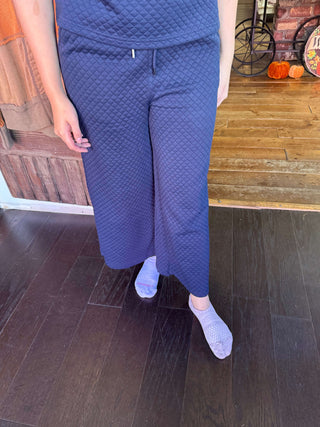 Ee:some Navy Textured Straight Leg Pants