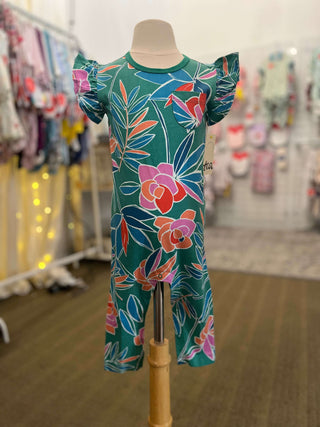 Tea Collection Tropical Ruffle Sleeve Pocket Romper