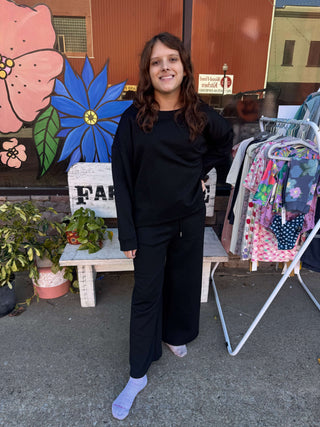 Ee:some Black Textured Round Neck Long Sleeve Top