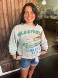 Easel Dusty Blue 3/4 Sleeve Graphic Front Mineral Washed Top - Regular Sizes