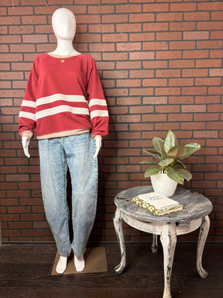 Easel Crimson Long Sleeve Color Mix Mineral Washed Shirt