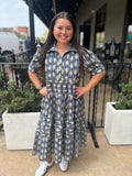 Umgee Navy Mix Basket Flower Print Tiered Midi Dress - Regular Sizes