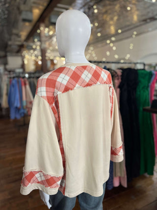 Easel Red Stone 3/4 Sleeve Peace Patch Top - Regular Sizes