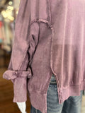 Easel Violet Long Sleeve Lace Mix Mineral Washed Top - Regular Sizes