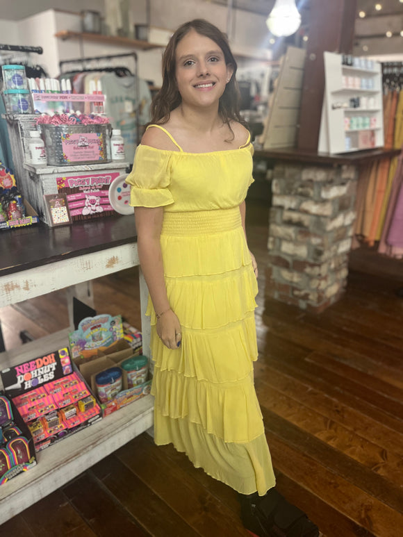 Listicle Yellow Romantic Tiered Woven Maxi Dress