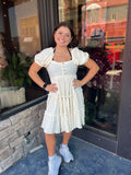 Easel Ivory Puff Sleeve Tiered Dress - Regular Sizes