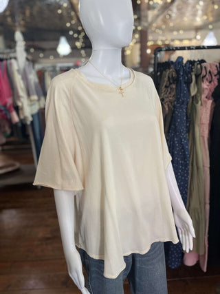 Easel Ecru Short Sleeve Mineral Washed Top - Regular Sizes