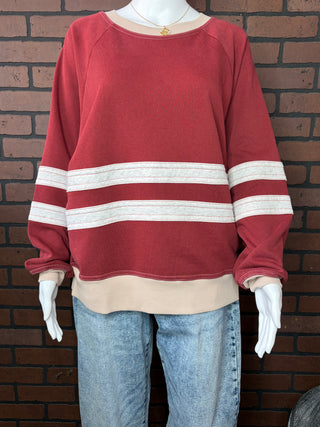 Easel Crimson Long Sleeve Color Mix Mineral Washed Shirt