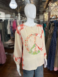 Easel Red Stone 3/4 Sleeve Peace Patch Top - Regular Sizes