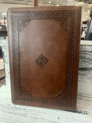 Christian Art Gifts Devotional Bible NLT for Men Faux Leather, Chestnut Brown