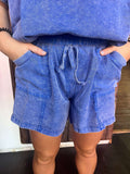 Easel Paris Blue Mineral Washed Woven Shorts - Regular Sizes