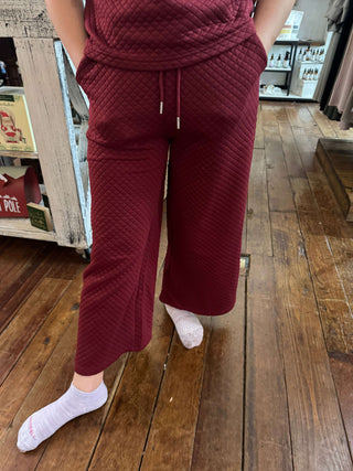 Ee:some Maroon Textured Straight Leg Pants
