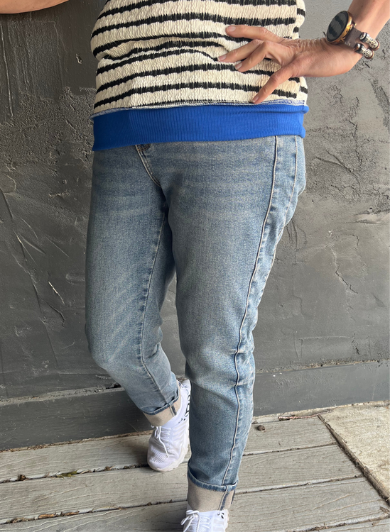 Judy Blue MR Vintage Wash SS Panel & Double Roll Cuff Boyfriend - Plus Sizes