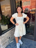 Easel Ivory Puff Sleeve Tiered Dress - Regular Sizes