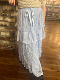 Listicle Periwinkle Lace Tiered Maxi Skirt