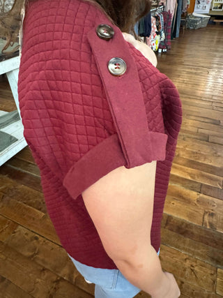 Ee:some Maroon Textured Short Sleeve Top