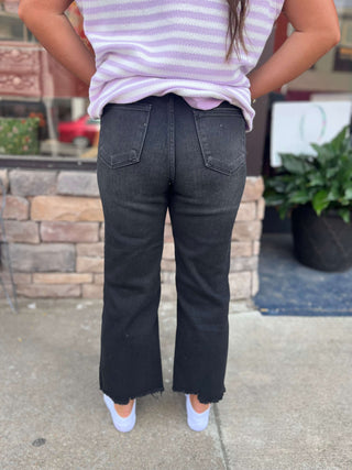 Judy Blue HW Black Destroy Raw Hem Wide Leg Crop - Plus Sizes