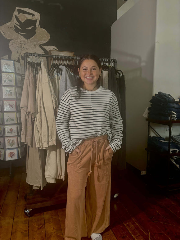 Easel Red Bean Washed Terry Knit Wide Leg Pants - Plus Sizes