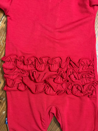 KicKee Crimson Layette Ruffle Footie with 2 Way Zipper