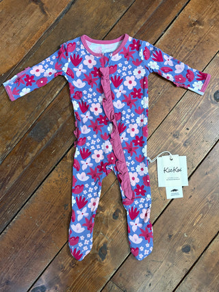 KicKee Pants Moonlight Picture Day Floral Layette Ruffle Footie with 2 Way Zipper
